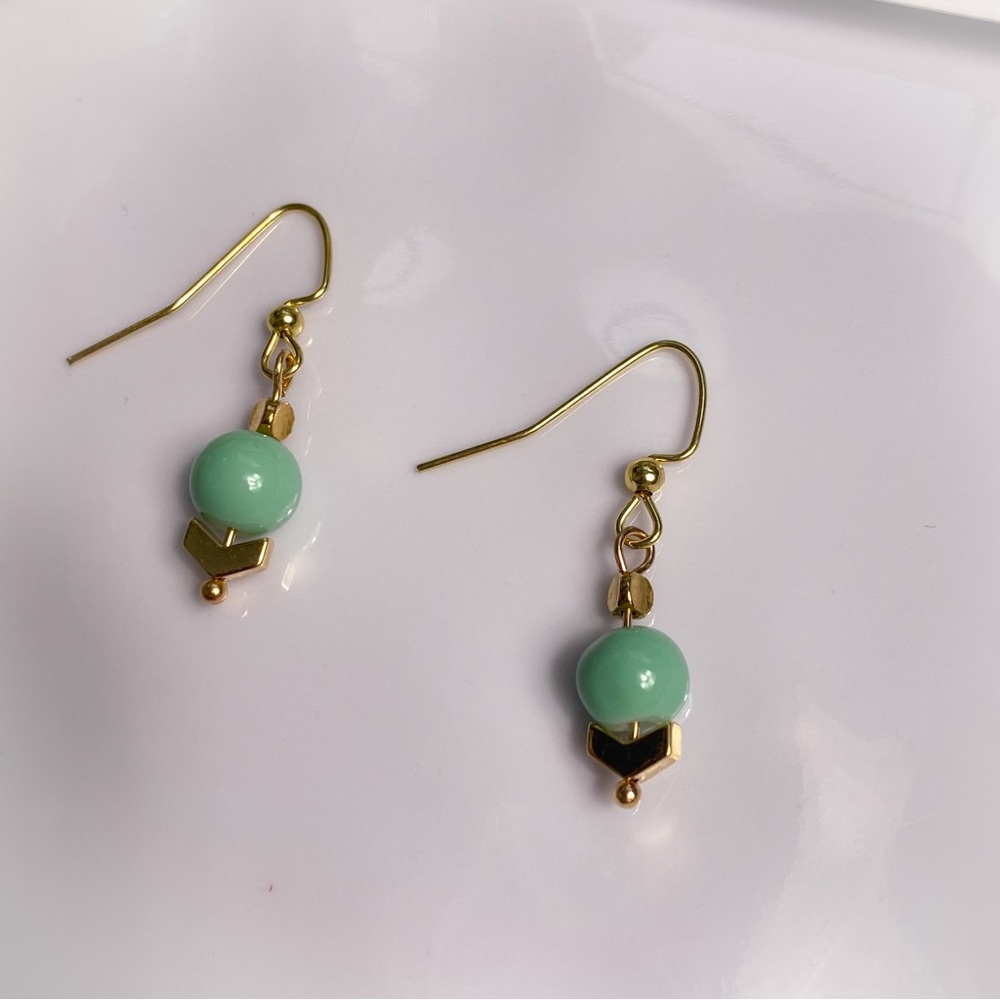 Blue Glass Bead Dangle Earrings